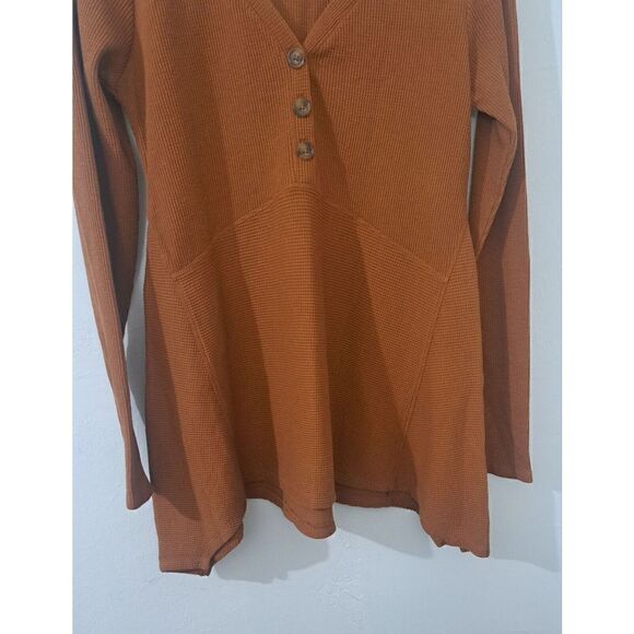 ANTHROPOLOGIE Maeve Womens SMALL Flare Hem Waffle Knit Longsleeve RUST PUMPKIN - Picture 2 of 7